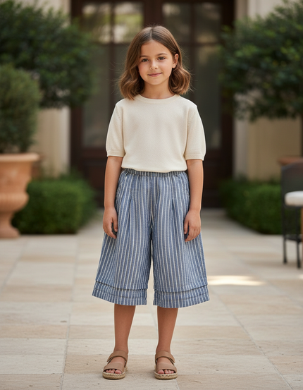 Pantalon Lin Raye Bleu Et Blanc