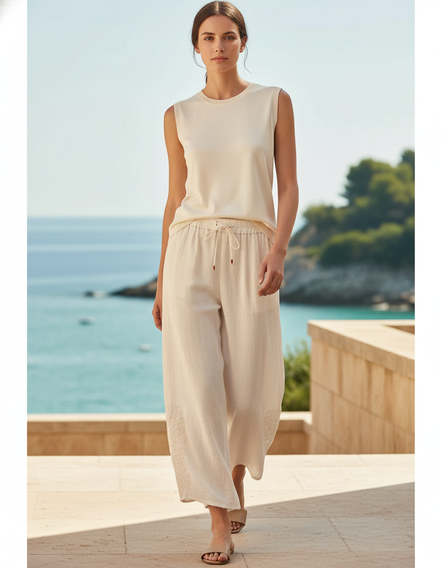 Pantalon Lin Creme - Beige