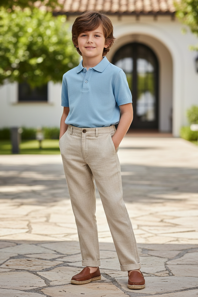Pantalon En Lin Beige Garçon Décontracté Élégant