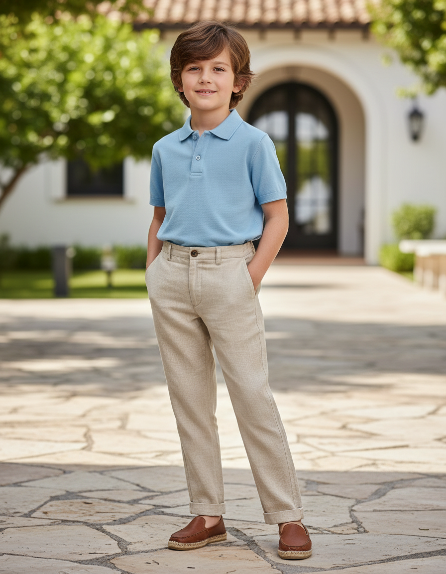 Pantalon En Lin Beige Garçon Décontracté Élégant