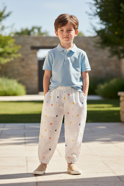 Pantalon En Lin Blanc Imprimé Coloré Ample Enfant