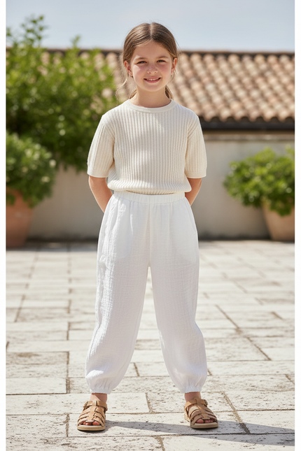 Pantalon En Lin Blanc Ample Léger Enfant