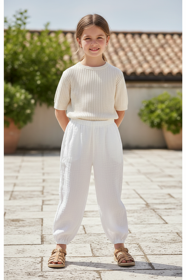 Pantalon En Lin Blanc Ample Léger Enfant
