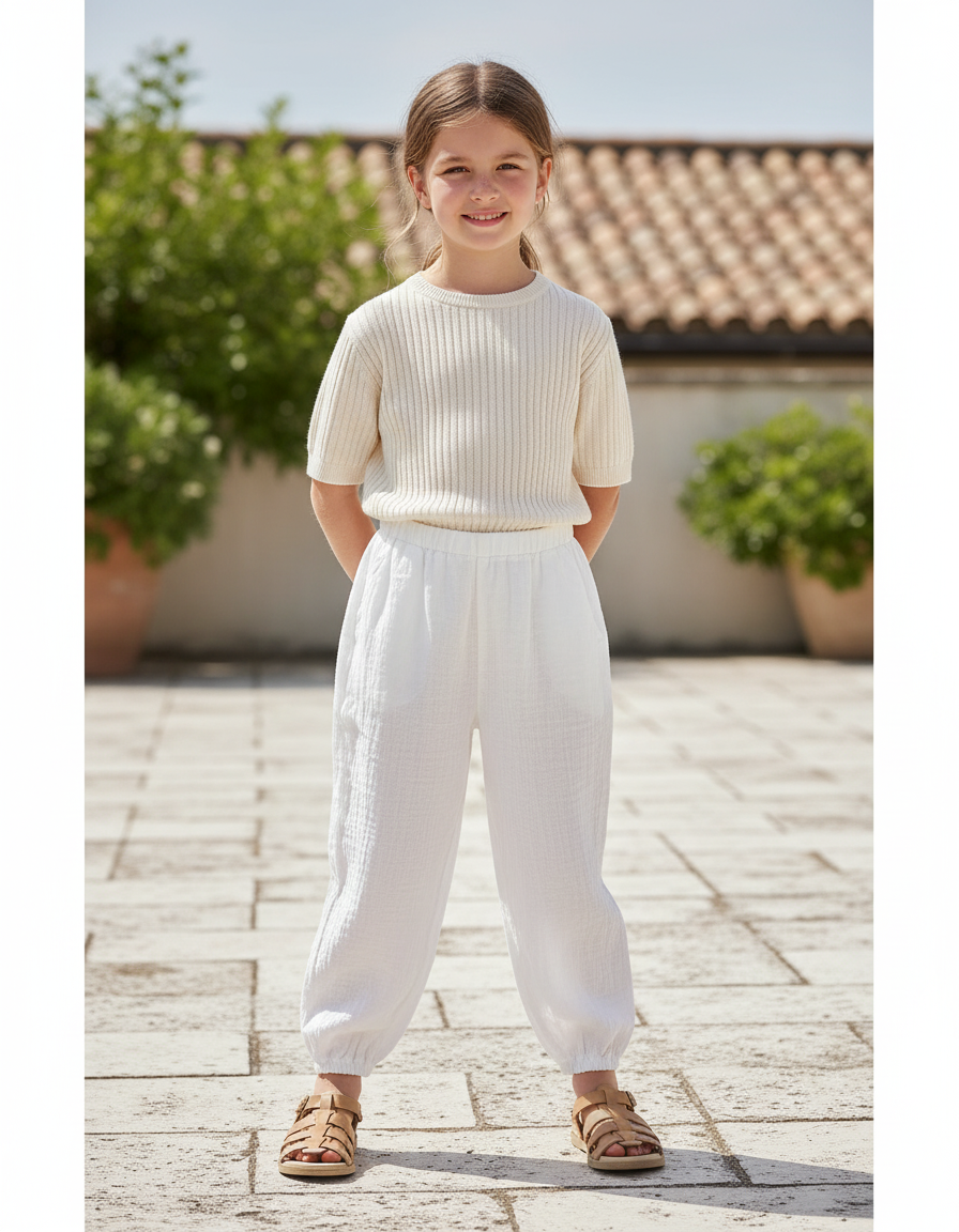 Pantalon En Lin Blanc Ample Léger Enfant
