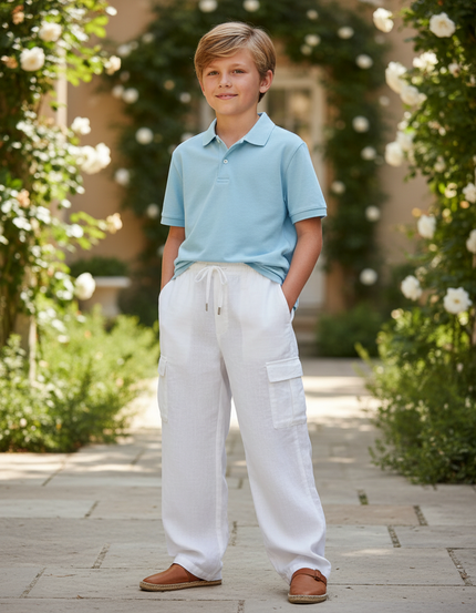 Pantalon En Lin Blanc Cargo Ample Enfant Léger