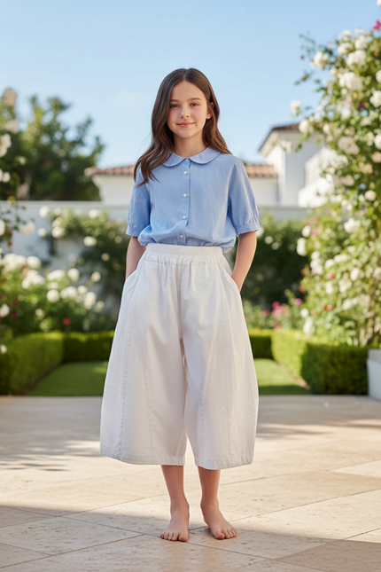 Pantalon En Lin Blanc Ample Enfant Culotte Courte