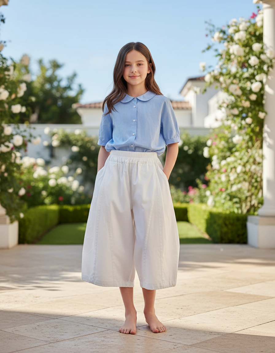 Pantalon En Lin Blanc Ample Enfant Culotte Courte