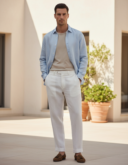Pantalon Lin Blanc Homme Slim