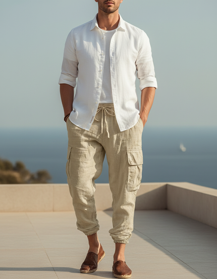 Pantalon Lin Kaki Homme