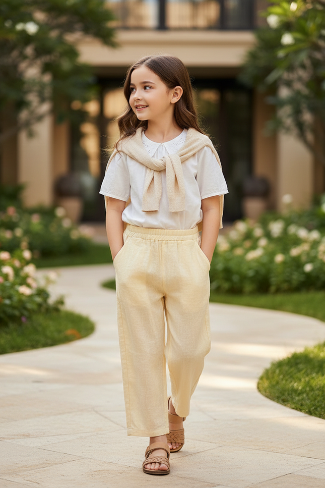 Pantalon Lin Fille - Beige