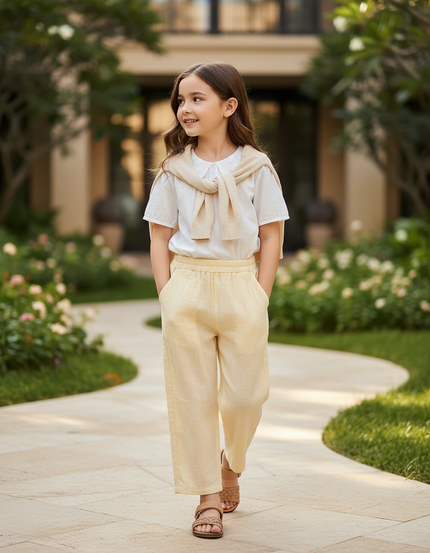 Pantalon Lin Fille - Beige