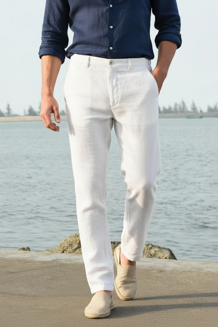 Pantalon En Lin Blanc Décontracté Homme Léger