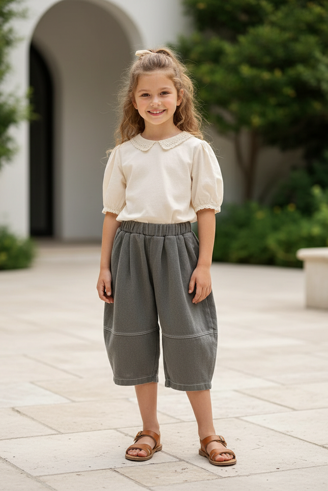 Pantalon En Lin Enfant Ample Gris Décontracté Fille - Molleton
