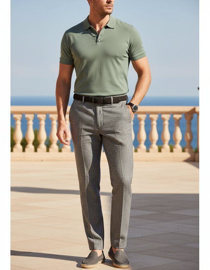 Pantalon En Lin Gris Ajusté Élégant Décontracté Homme
