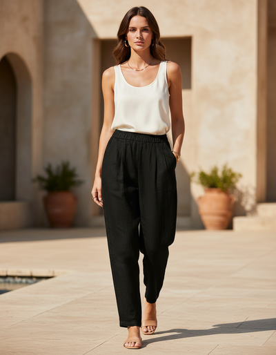 Pantalon En Lin Femme Noir