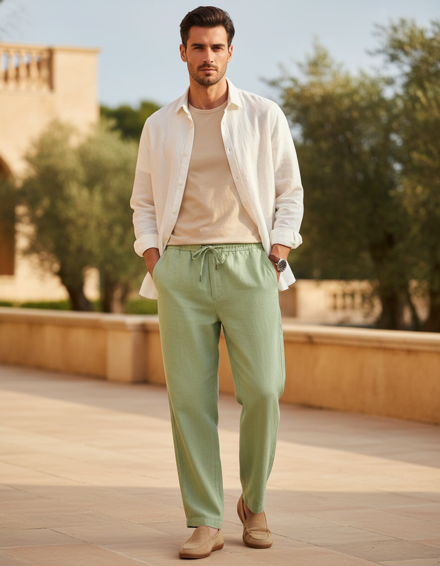Pantalon Lin Vert Clair