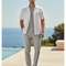 Pantalon En Lin Gris Droit Élégant Homme Micro-Motif