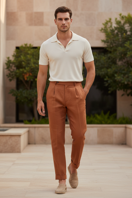 Pantalon Lin Homme Marron