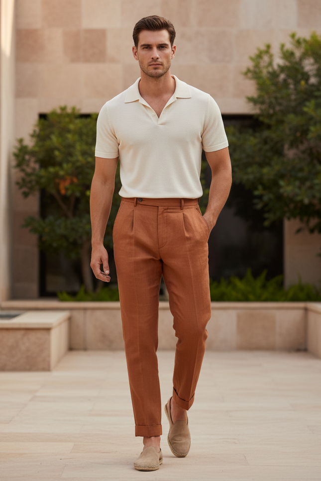 Pantalon Lin Homme Marron
