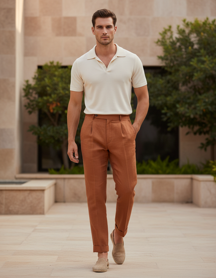 Pantalon Lin Homme Marron
