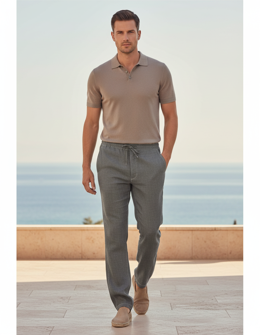 Pantalon Homme Lin Et Coton - Gris