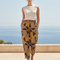 Pantalon En Lin Imprimé Géométrique Ample Décontracté Femme - Multicolore