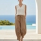 Pantalon En Lin Harem Brodé Ample Femme Décontracté - Kaki