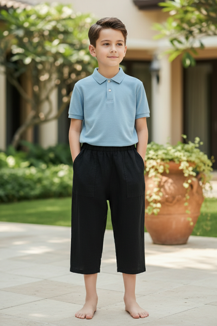 Pantalon En Lin Garçon Noir Coupe Ample