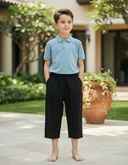Pantalon En Lin Garçon Noir Coupe Ample