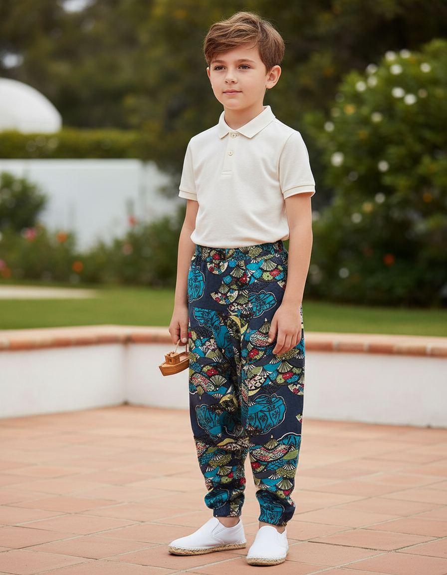 Pantalon En Lin Imprimé Floral Ample Garçon Décontracté