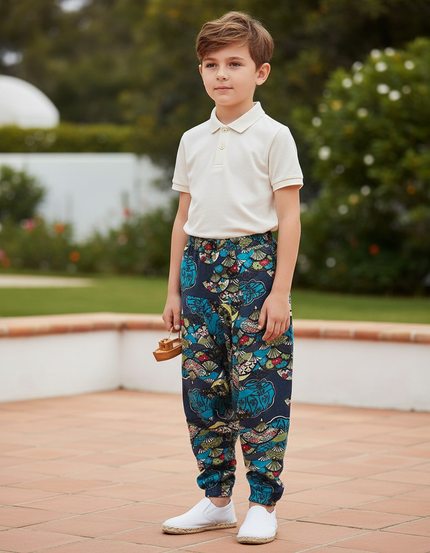 Pantalon En Lin Imprimé Floral Ample Garçon Décontracté