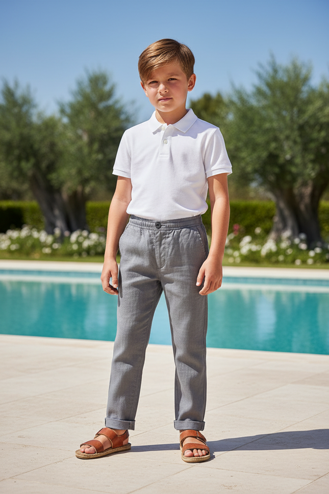 Pantalon En Lin Garçon Gris Droit Décontracté Léger