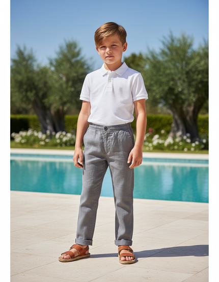 Pantalon En Lin Garçon Gris Droit Décontracté Léger