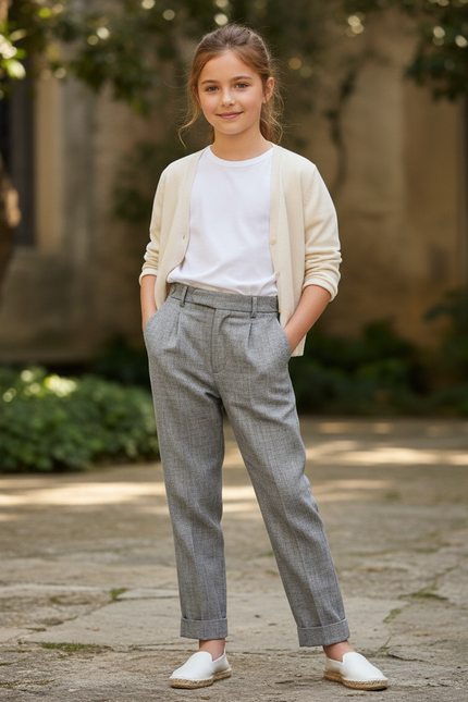 Pantalon En Lin Gris Plissé Droit Enfant