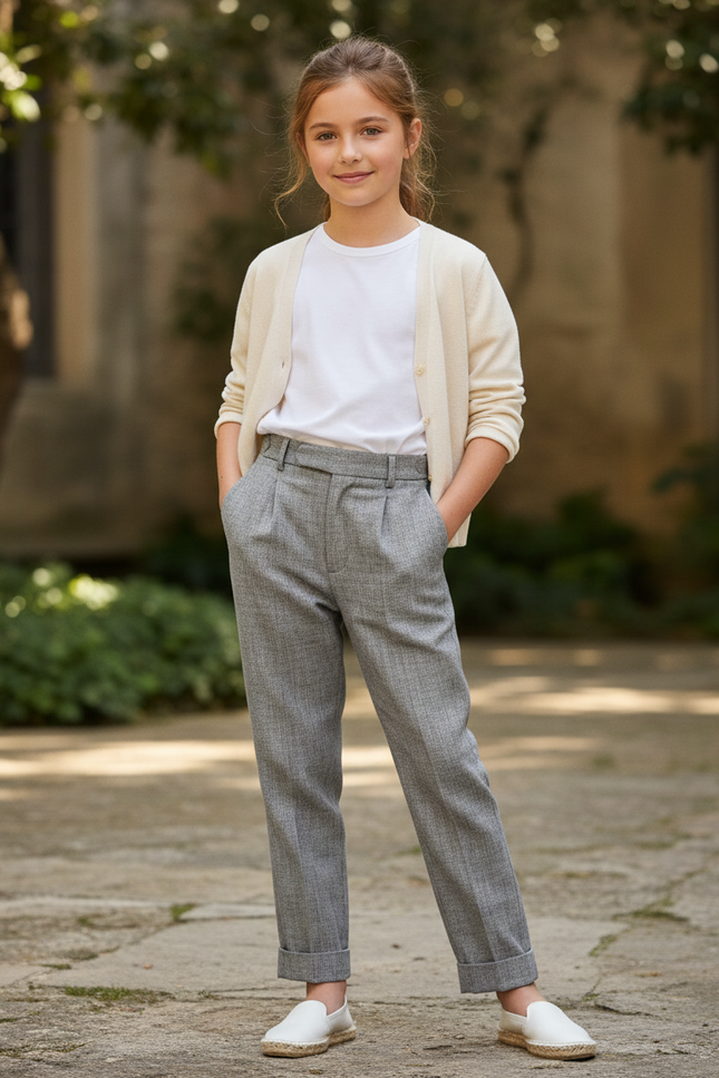 Pantalon En Lin Gris Plissé Droit Enfant