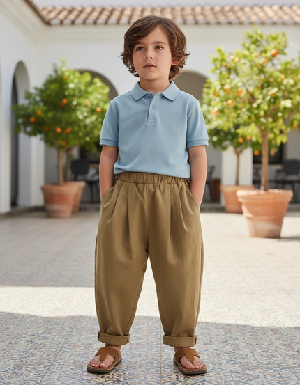 Pantalon En Lin Plissé Ample Kaki Enfant