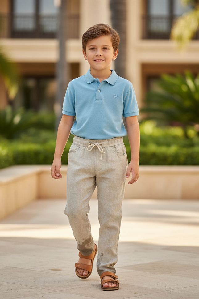 Pantalon En Lin Beige Cordon Décontracté Garçon Léger