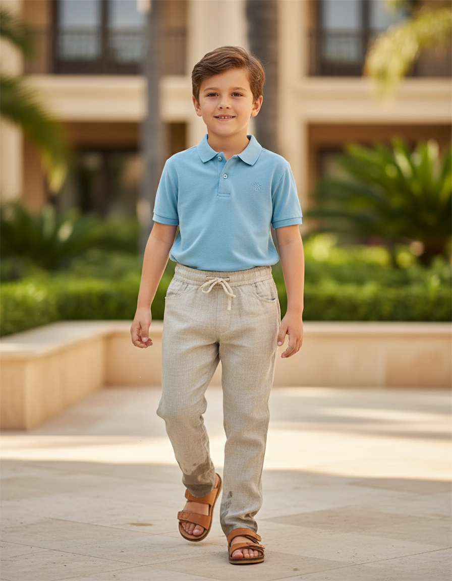 Pantalon En Lin Beige Cordon Décontracté Garçon Léger