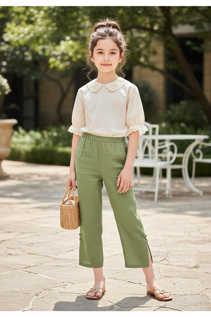 Pantalon En Lin Court - Vert