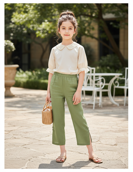 Pantalon En Lin Court - Vert