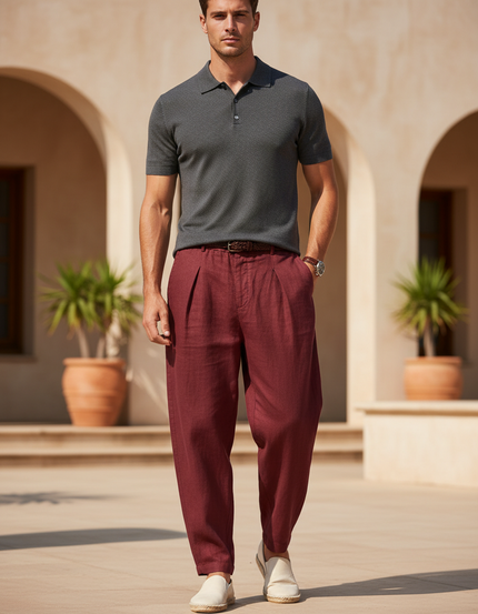 Pantalon Lin Bordeaux