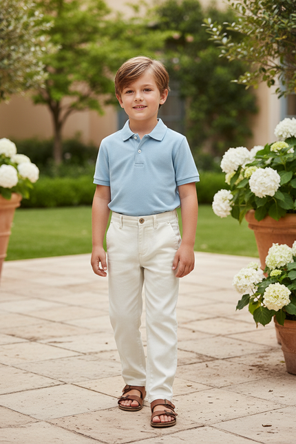 Pantalon En Lin Écru Droit Classique Enfant - Beige
