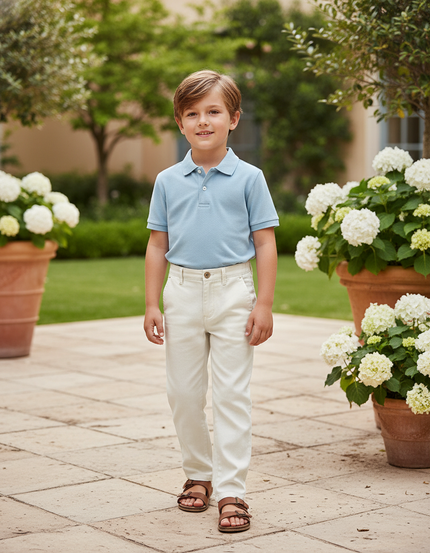 Pantalon En Lin Écru Droit Classique Enfant - Beige