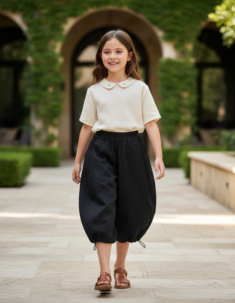 Pantalon Barrel Lin - Noir