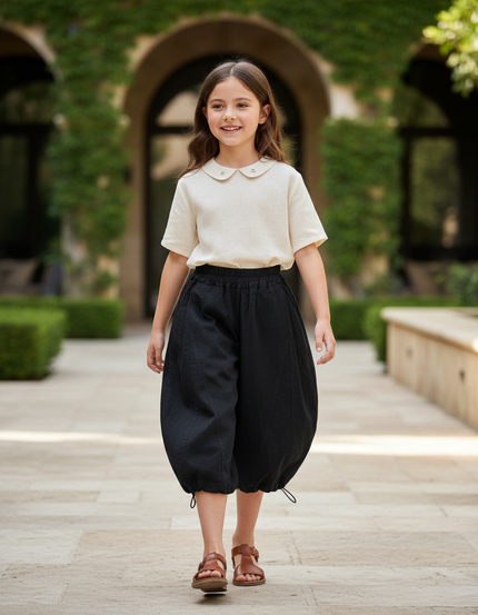 Pantalon Barrel Lin - Noir