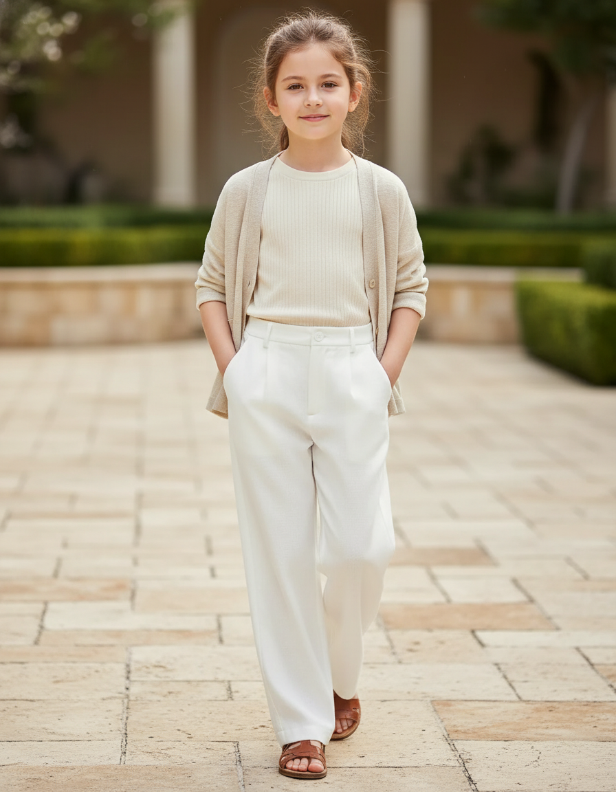 Pantalon En Lin Blanc Ample Décontracté Fluide Élégant