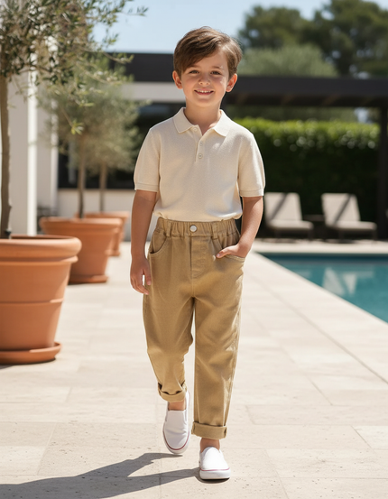 Pantalon En Lin Enfant Ample Marron Décontracté Coton