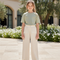 Pantalon En Lin Écru Large Décontracté Fille - Beige