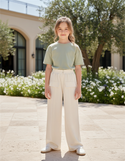 Pantalon En Lin Écru Large Décontracté Fille - Beige