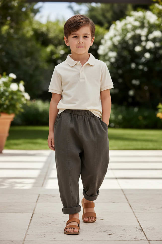 Pantalon En Lin Kaki Ample Décontracté Enfant Garçon